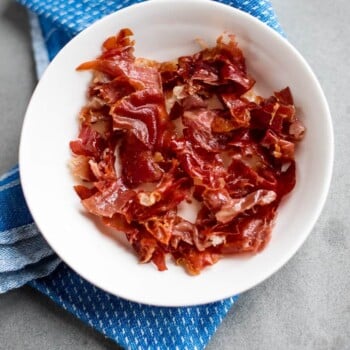 Crisp baked prosciutto makes a great snack, or crumble over pasta, salad or vegetables