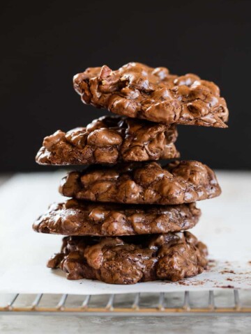 stack of chunky double chocolate whopper cookies