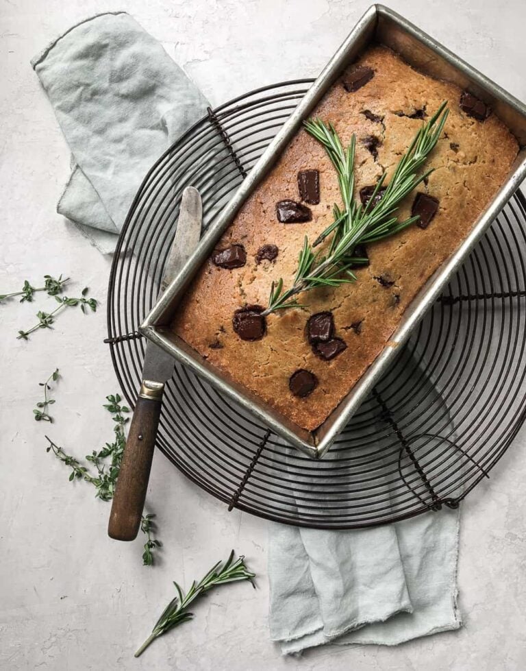 Rosemary Olive Oil Quick Bread with Bittersweet Chocoalte