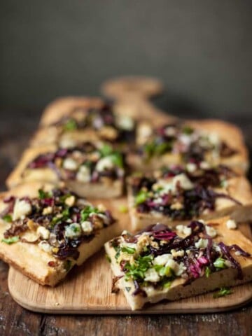 gorgonzola focaccia, chicory and walnuts
