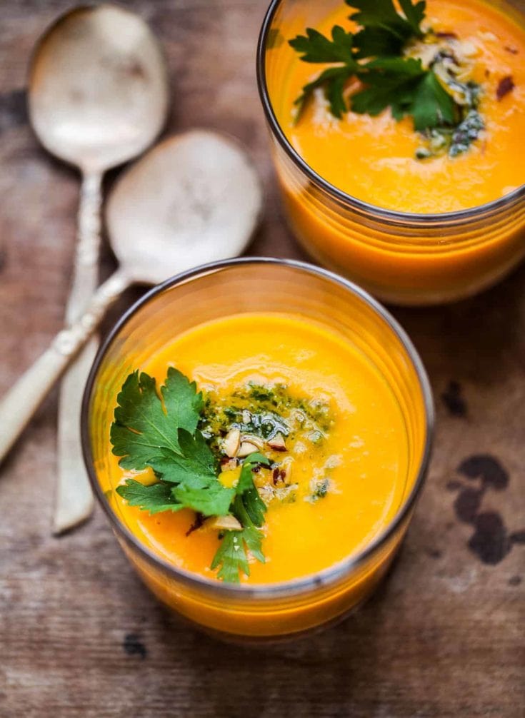 carrot soup and parsleyalmond pesto recipe