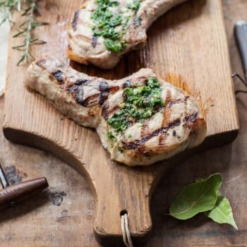The best juicy brined pork chops, with rosemary and other Tuscan seasonings
