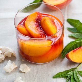 peaches in prosecco with homemade amaretti cookies