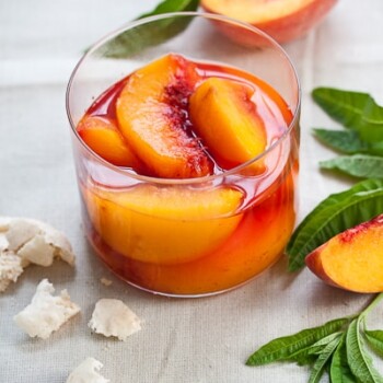 peaches in prosecco with homemade amaretti cookies