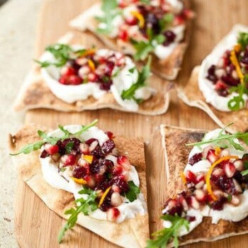 Easy flatbread topped with ricotta and pomegranate relish