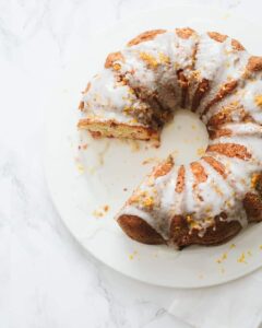 citrus olive oil cranberry bundt cake with glaze