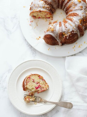 slice of citrus olive oil cranberry cake