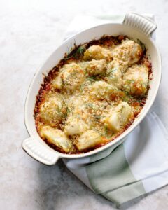 roasted fennel with mozzarella, parmesan and breadcrumbs