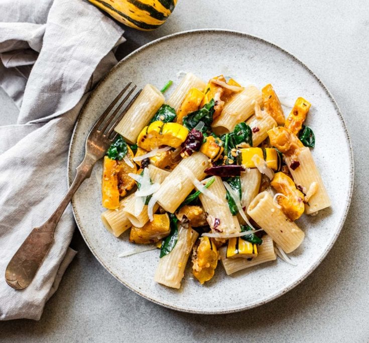 Roasted Delicata Squash Pasta with Greens