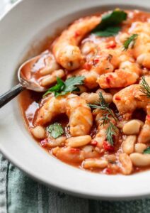 Quick Spicy Shrimp with Rosemary Cannellini Beans
