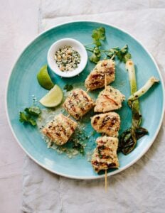 Whole 30 Ginger-Lime Chicken Skewers with Coconut Gremolata