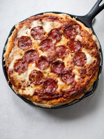 Gooey and so satisfying — Stuffed Deep Dish Pizza with Hot Salami and Mozzarella