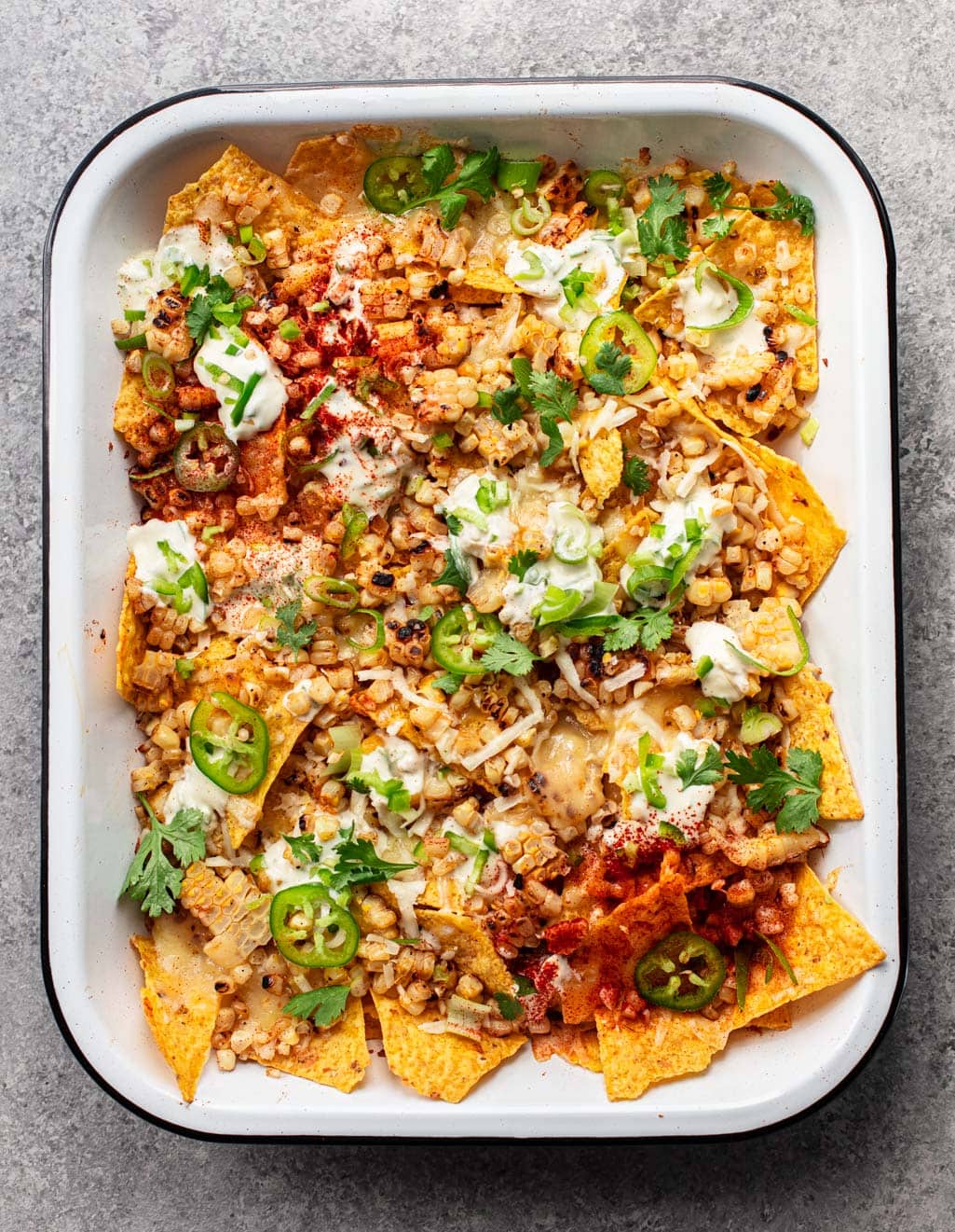 Mexican Street-Style Nachos with Sweet Corn - Familystyle Food