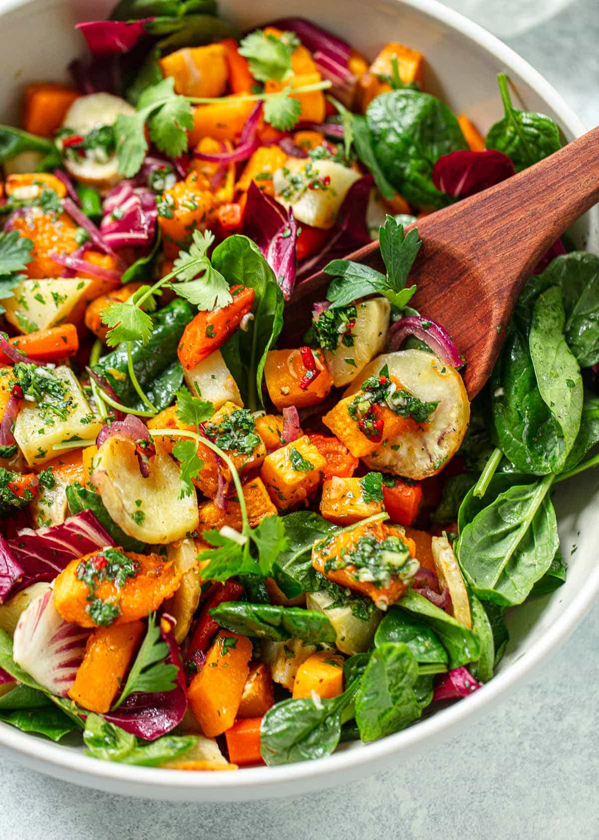 Roasted Root Vegetable Salad with Chimichurri | Familystyle Food