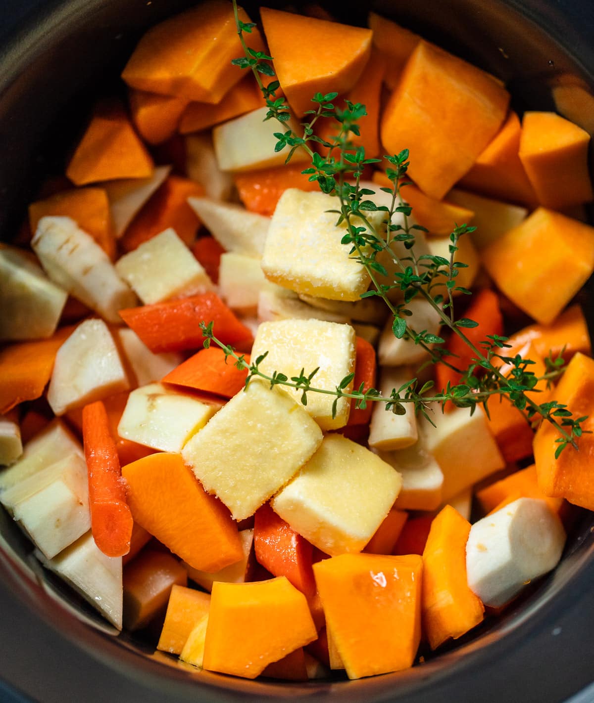 Slow Cooker Root Vegetables with Apple Cider Glaze - Familystyle Food