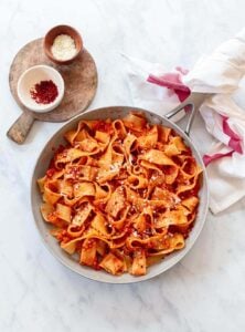 Pappardelle with Spicy Roasted Red Pepper Pesto