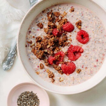 Overnight Raspberry Oats with Chocolate Granola