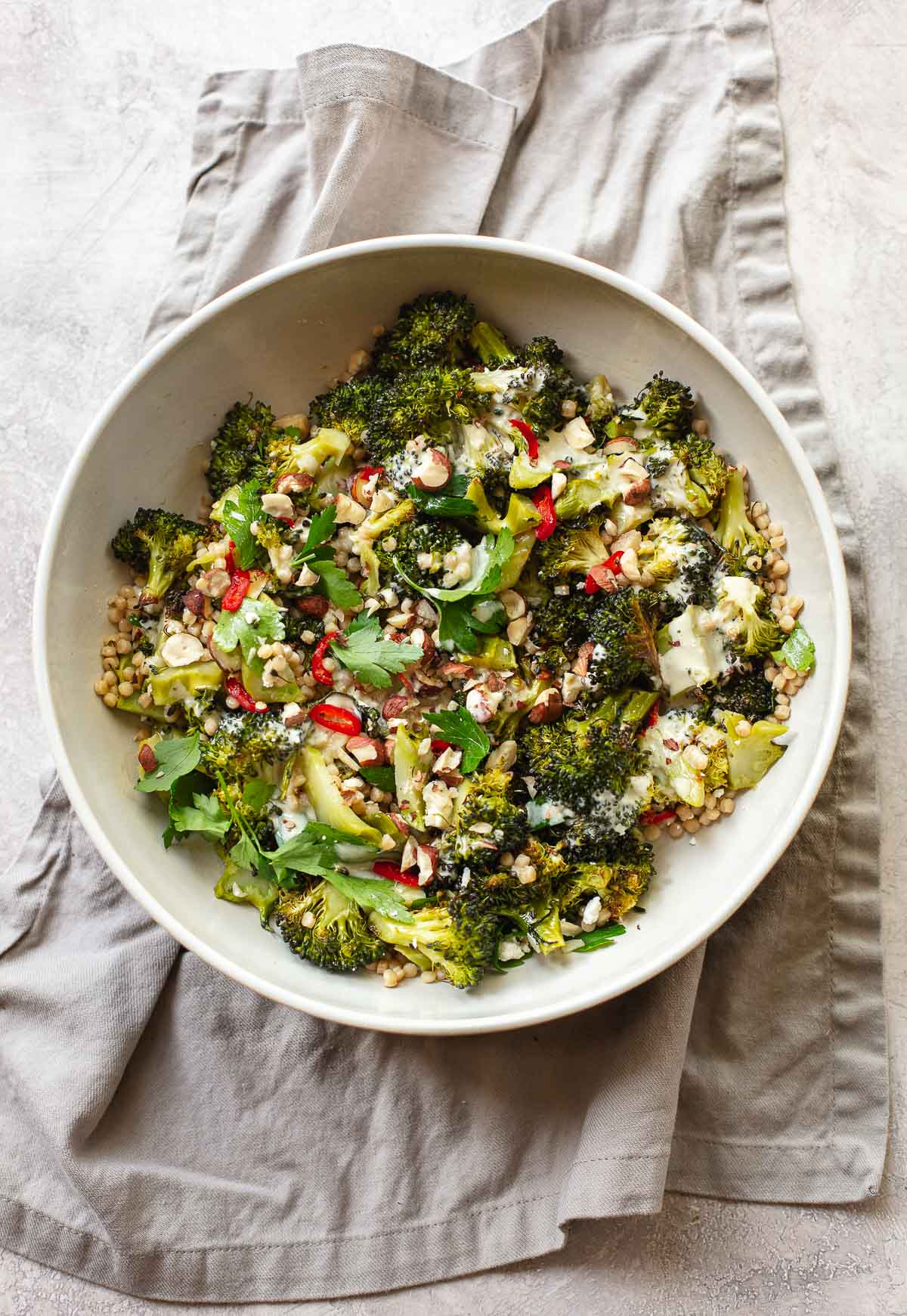 Roasted Broccoli Salad with Couscous - Familystyle Food