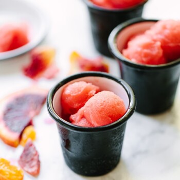 Homemade fresh Tangerine and Blood Orange Sorbet is a beautiful winter dessert - make with or without an ice cream maker.