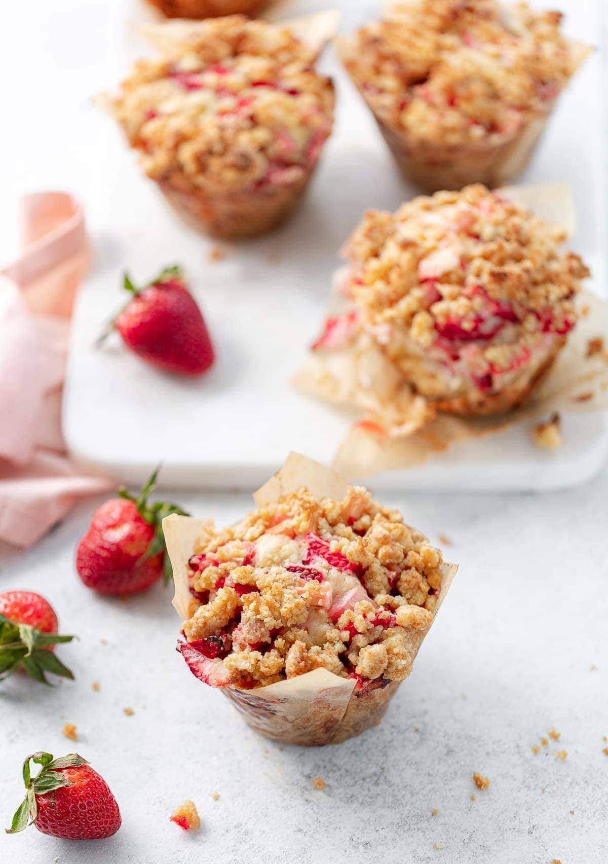 Big Buttermilk Strawberry Rhubarb Muffins | Familystyle Food