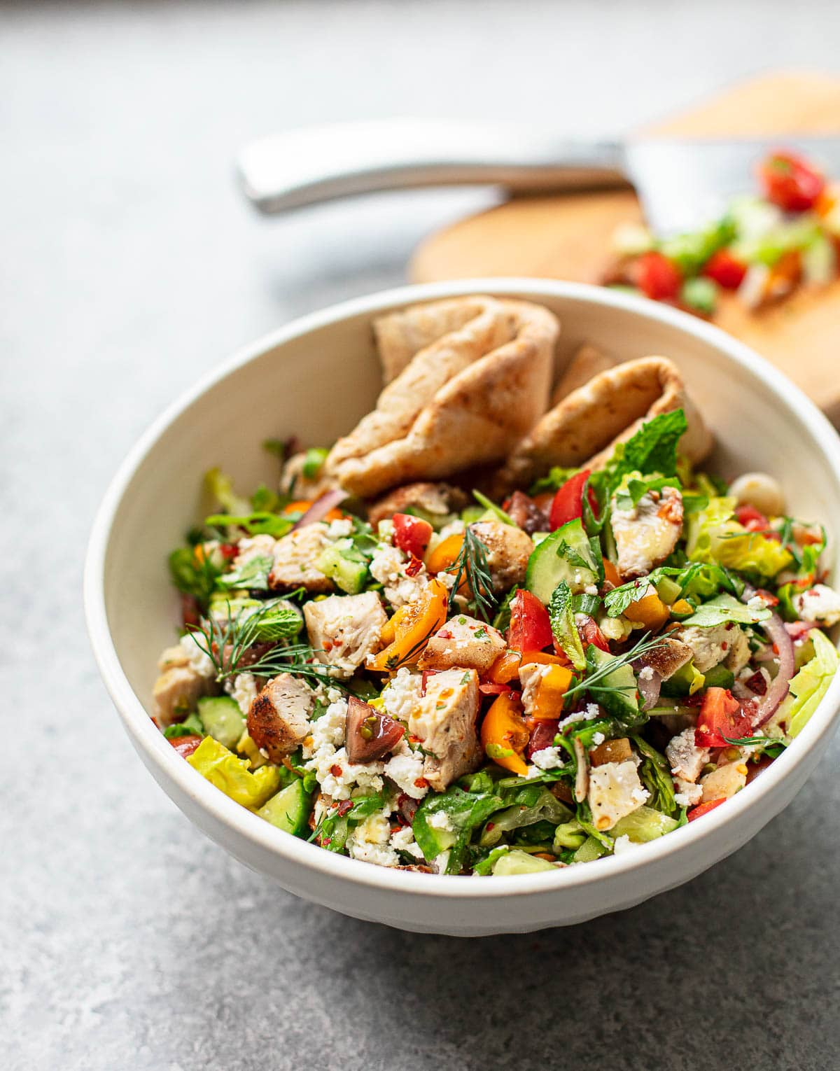 Greek Chicken Chopped Salad with Lemon Tahini Vinaigrette. - Half