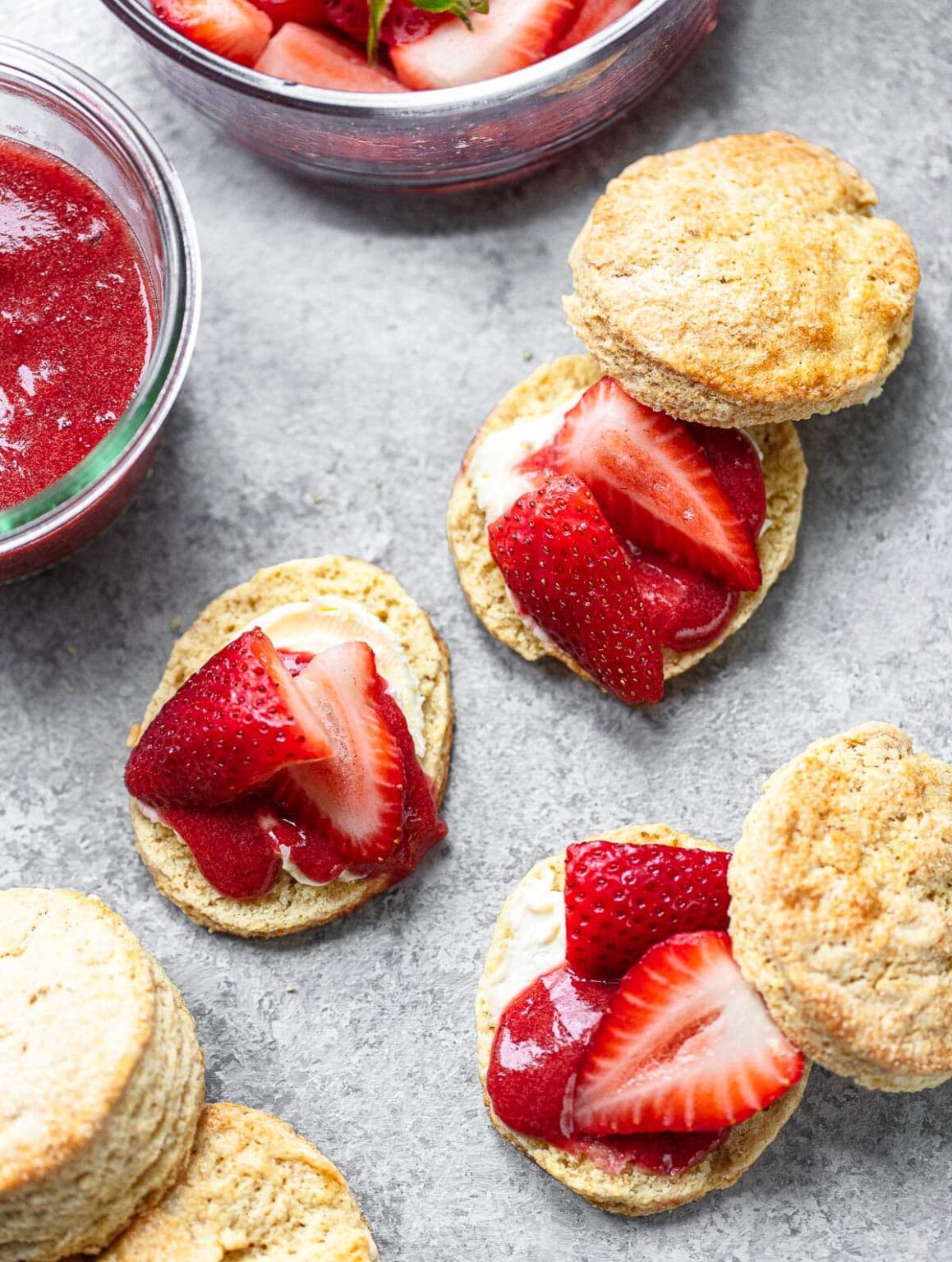Flaky Buttermilk Biscuits with Strawberries and Cream Familystyle Food