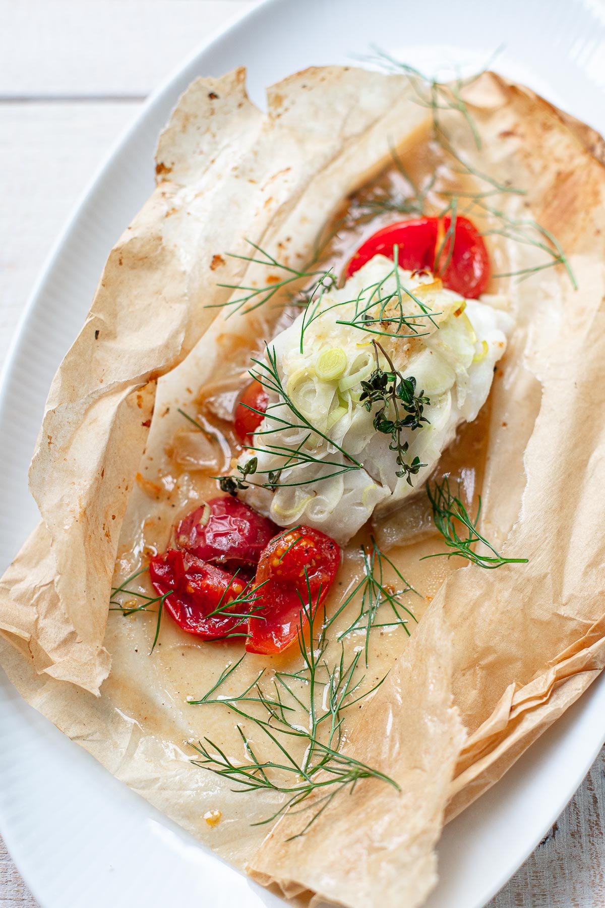 Easy Summer Dinner: Wild Cod & Stacked Veggies in Parchment