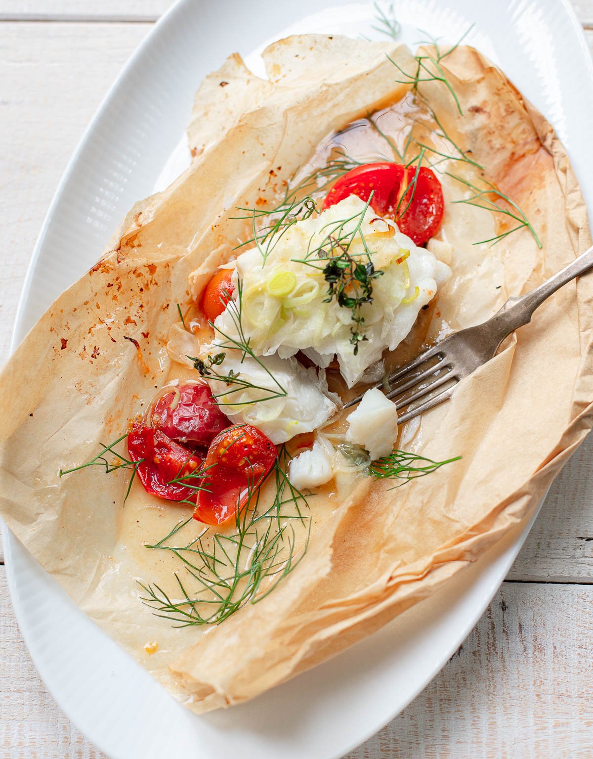 Easy Summer Dinner: Wild Cod & Stacked Veggies in Parchment