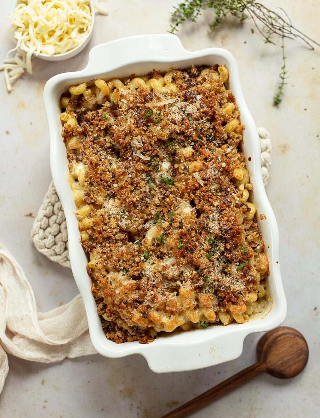Baked Mac and Cheese with Herby Breadcrumbs Familystyle Food