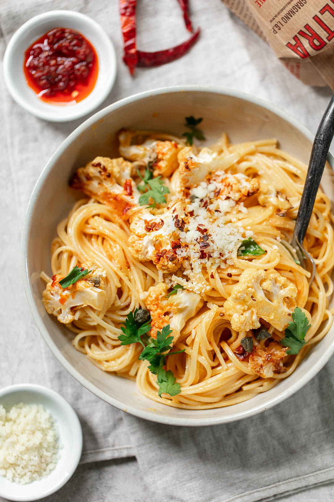Calabrian Roasted Cauliflower Pasta Carbonara