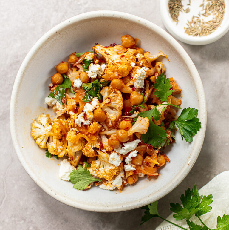 Roasted Cauliflower Salad with Harissa Chickpeas Familystyle Food