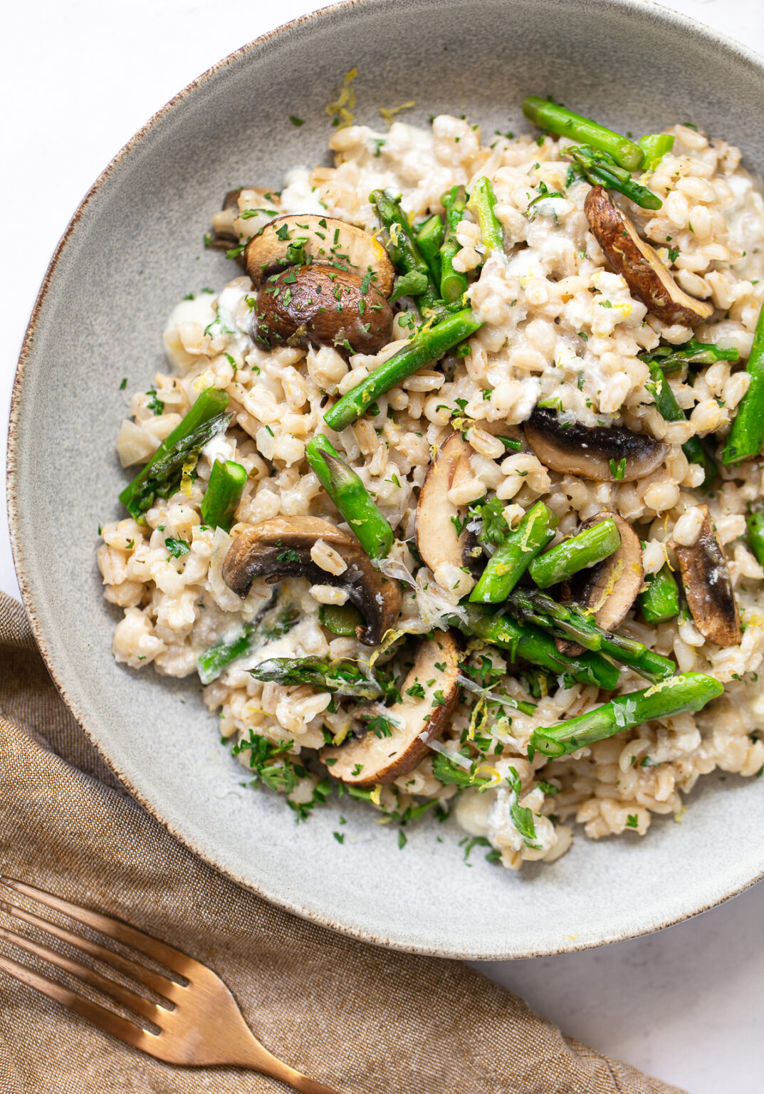 Barley Risotto with Fresh Mushrooms and Asparagus Familystyle Food