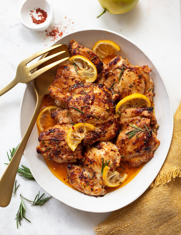 PanRoasted Lemon Chicken Thighs with Rosemary Familystyle Food