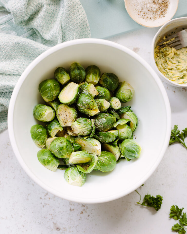 5Minute Steamed Brussels Sprouts with Parsley Butter Familystyle Food