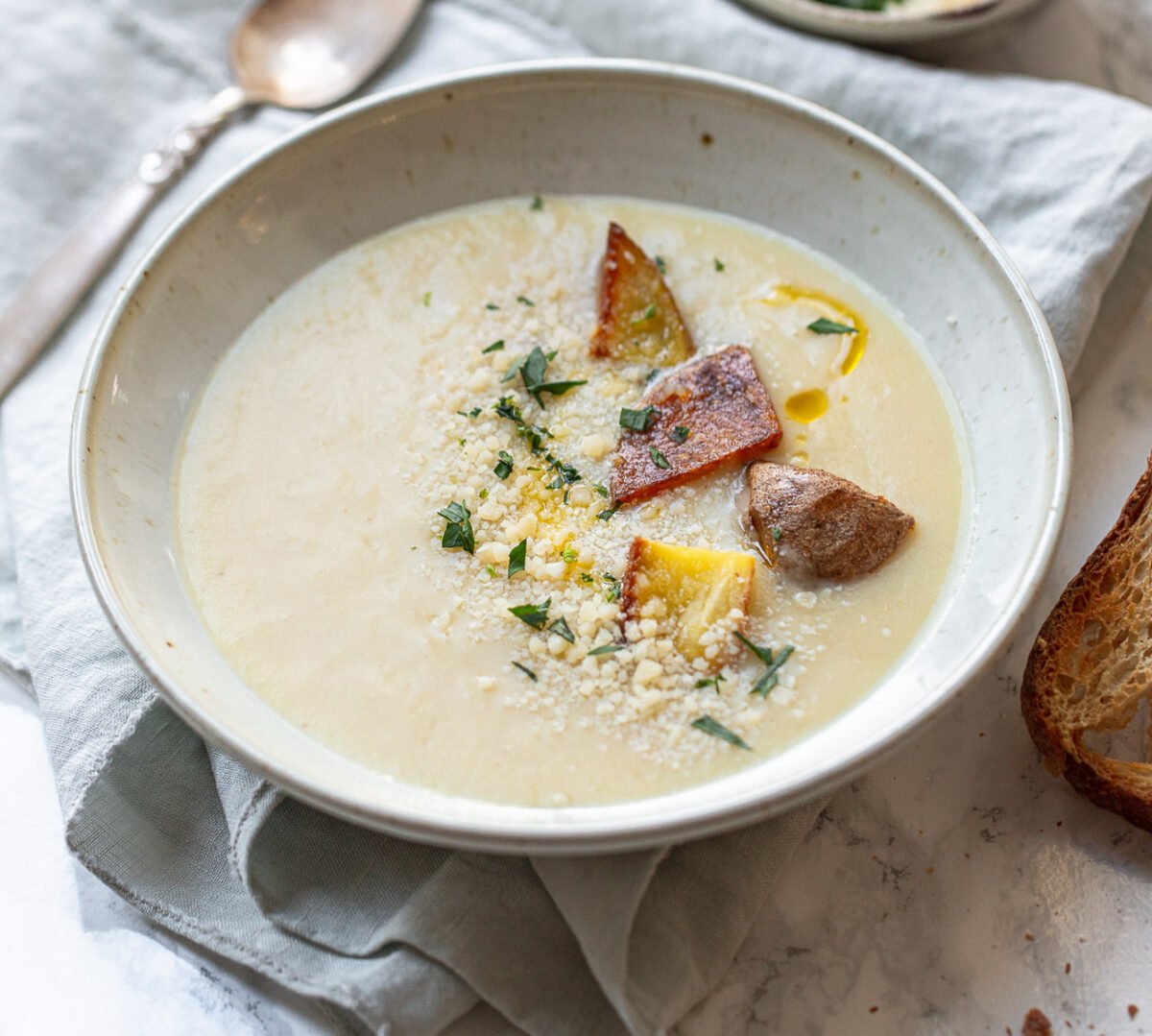 Smooth Potato Soup with Roasted Garlic Familystyle Food