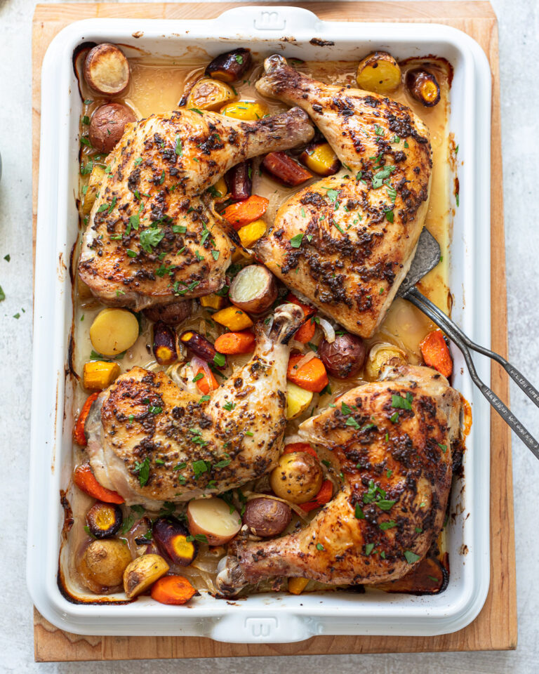 Crusty HerbDijon Baked Chicken Quarters Familystyle Food