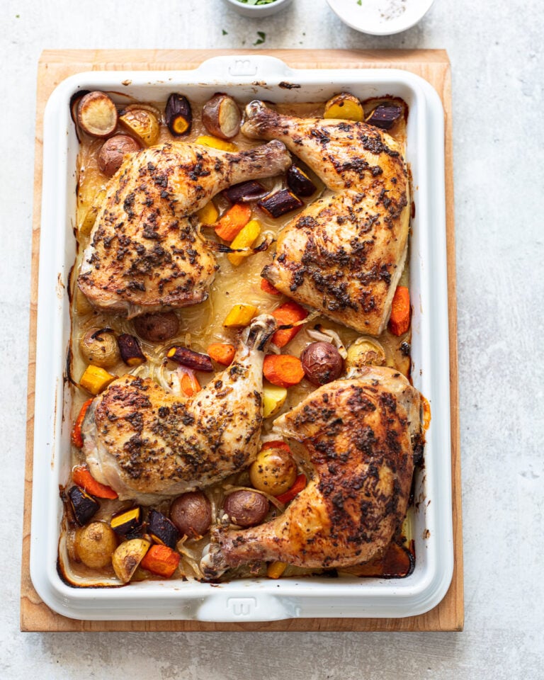 Crusty HerbDijon Baked Chicken Quarters Familystyle Food