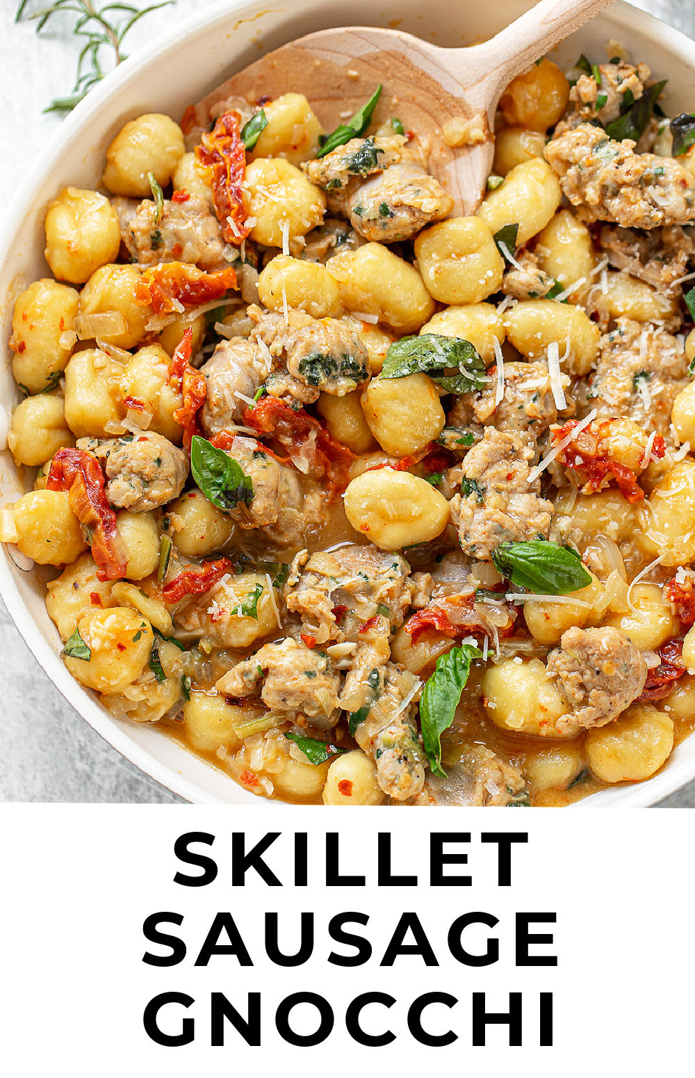 Stovetop Gnocchi Skillet with Italian Sausage, Tomato and Basil